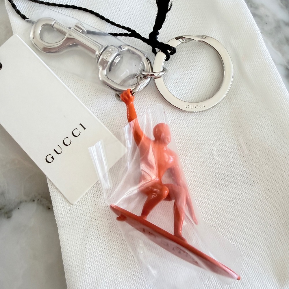 Gucci Orange Surfer Keychain Ceramic Varnish Ottone Silver Hardware 822123